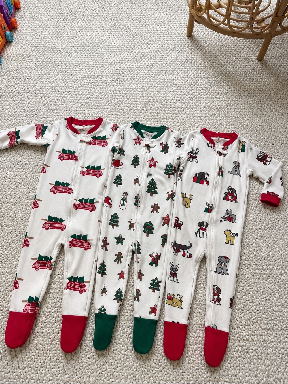 Kids Holiday Footed Leggings - Festive Red & Green Print